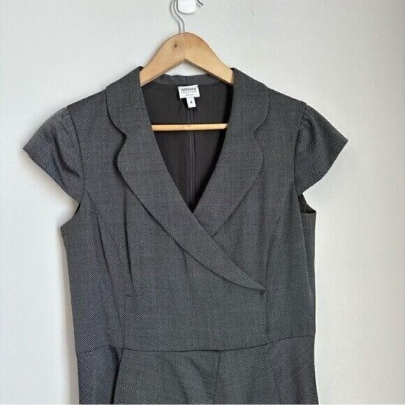 Giorgio Armani Collezioni Italy Wool Silk Blend Gray Cap Sleeve Dress Sz 8 $1049 - Picture 4 of 11